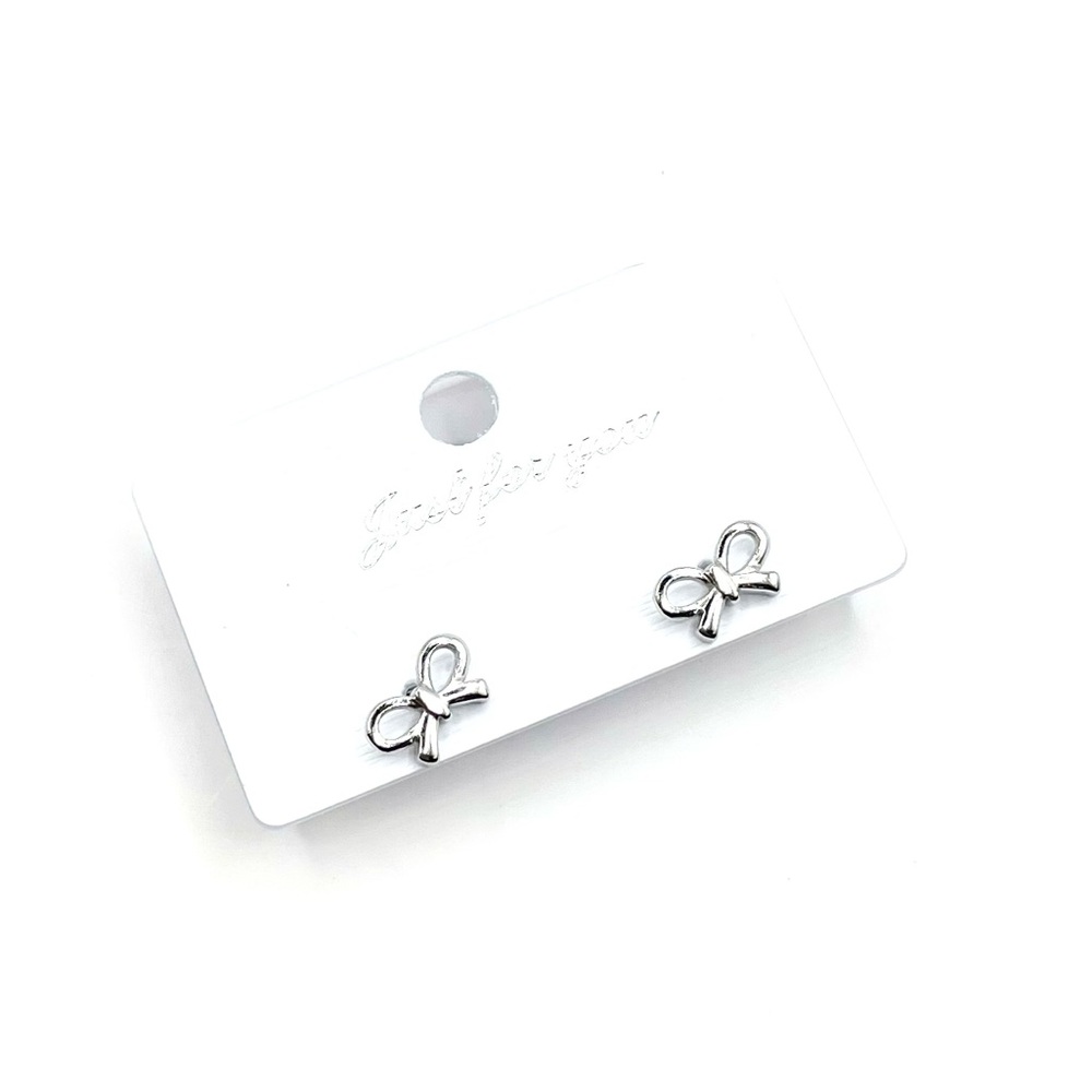 NEW Mini Silver Stainless Steel Bow Stud Earrings